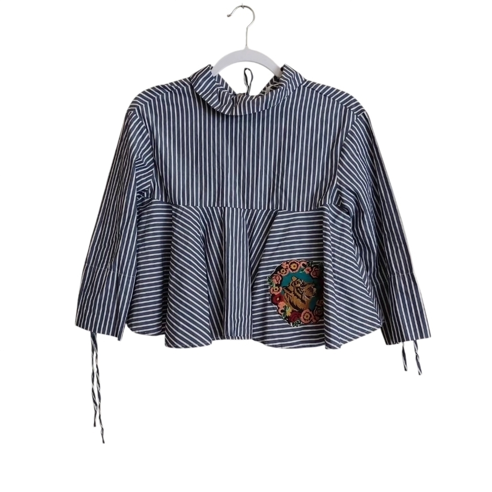 Zara 3/4 Sleeve Striped Peplum Cropped Top- size XS - Picture 2 of 8